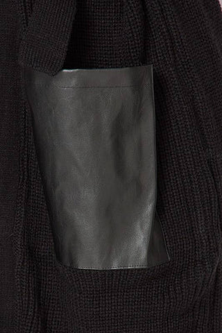 Black Cardigan with Leather (PU) Pockets