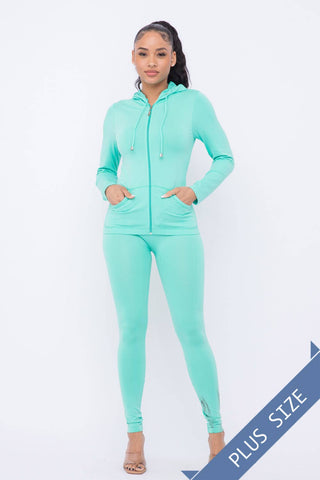 Plus Size Seamless Zip Up Hoodie And Leggings Set