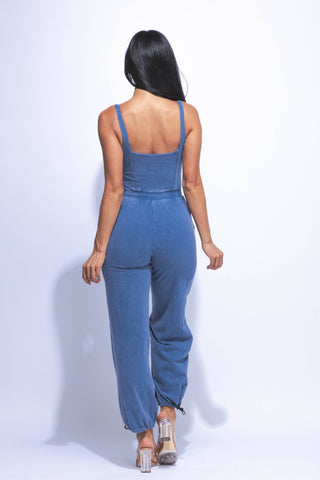 Washed jumpsuit with adjustable ankle