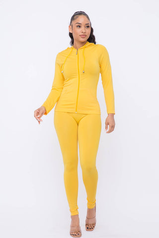 Plus Size Seamless Zip Up Hoodie And Leggings Set