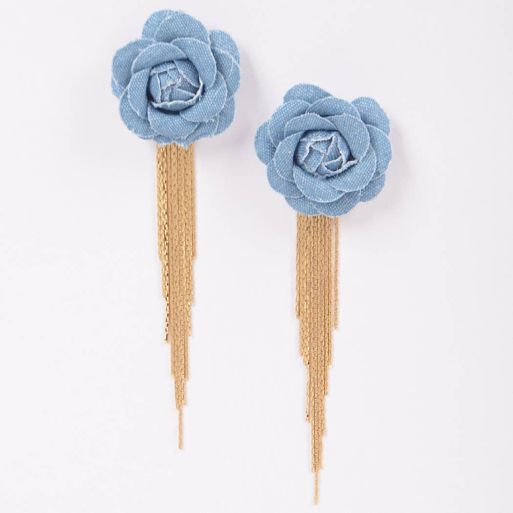 Denim Flower Metal Fringe Earring