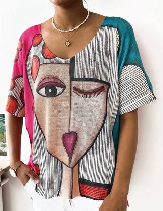 Picasso V-Neck Knit Print