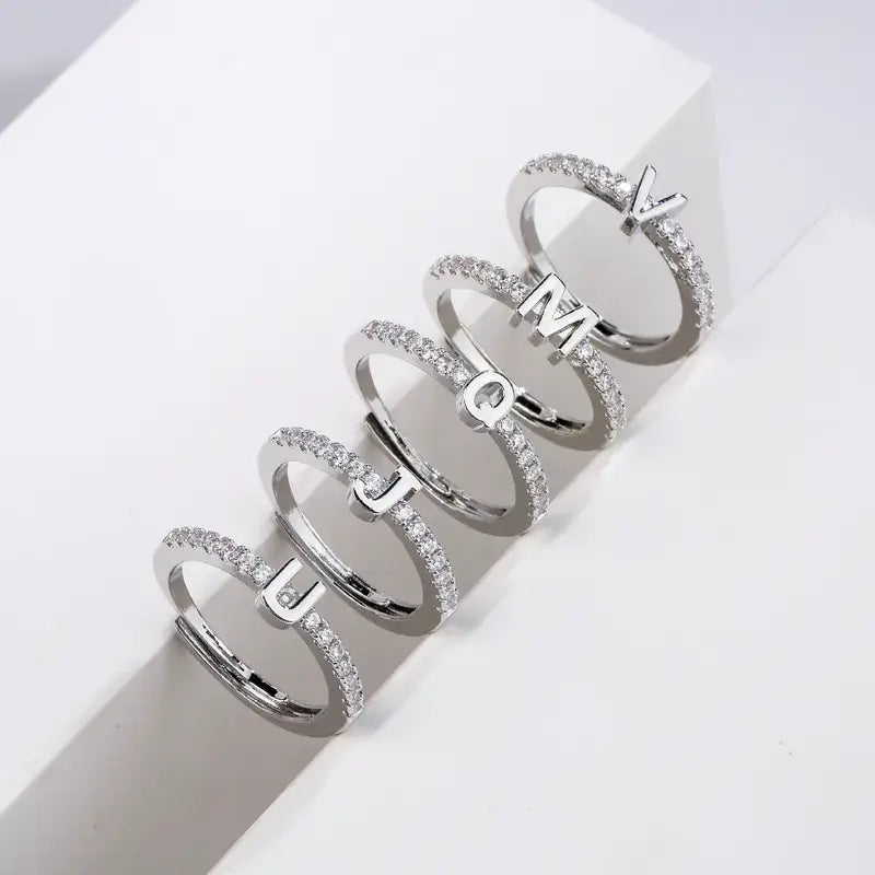 Initial Alphabet Personalized Ring with Rhinestones