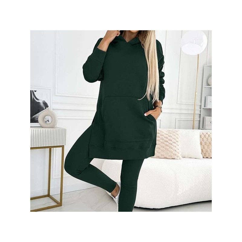 Solid Color Hoodie And Ribbed Leggings Two-Piece Set