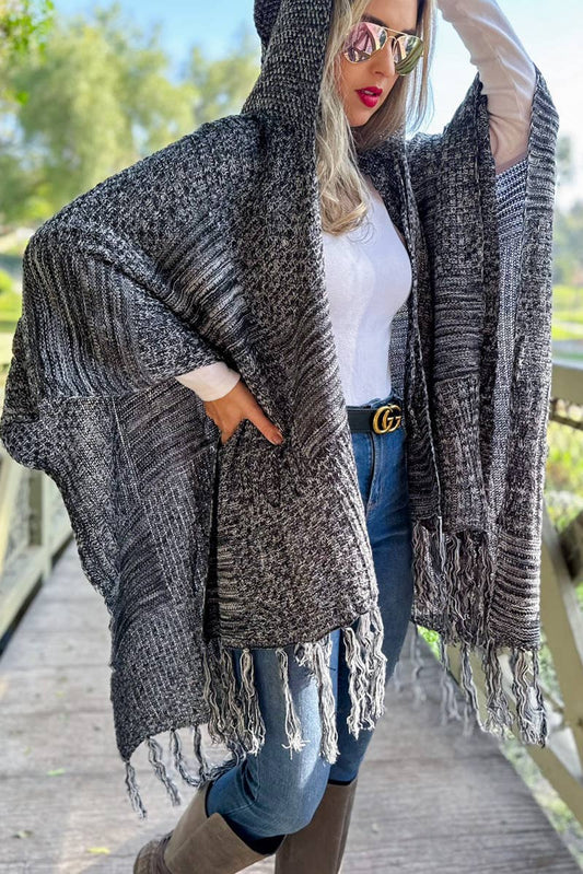Two Tone Mixed Knit Hoodie Cardigan