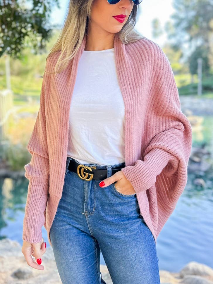 Dusty Pink Soft Rib Knitted Shrug Cardigan
