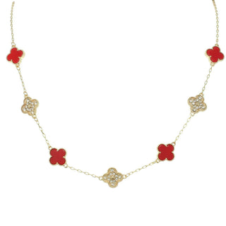 Quatrefoil Gemstone Pave Station Necklace