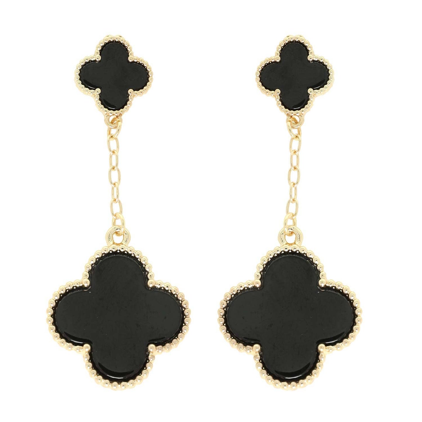 Quatrefoil Gemstone Pave Chain Drop Earrings