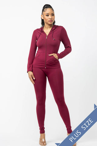 Plus Size Seamless Zip Up Hoodie And Leggings Set