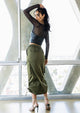 Drawstring Side Flap Y2K Cargo Column Skirt: L / Olive