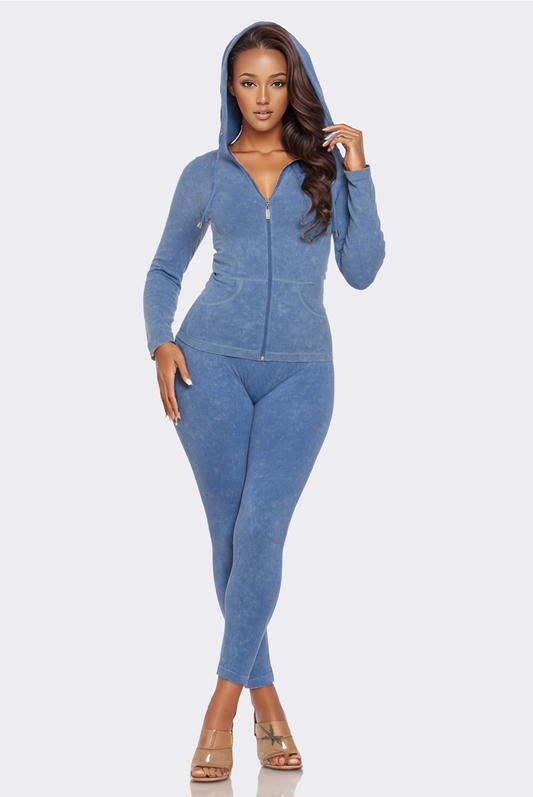 Washed Ribbed Seamless Hoodie Set