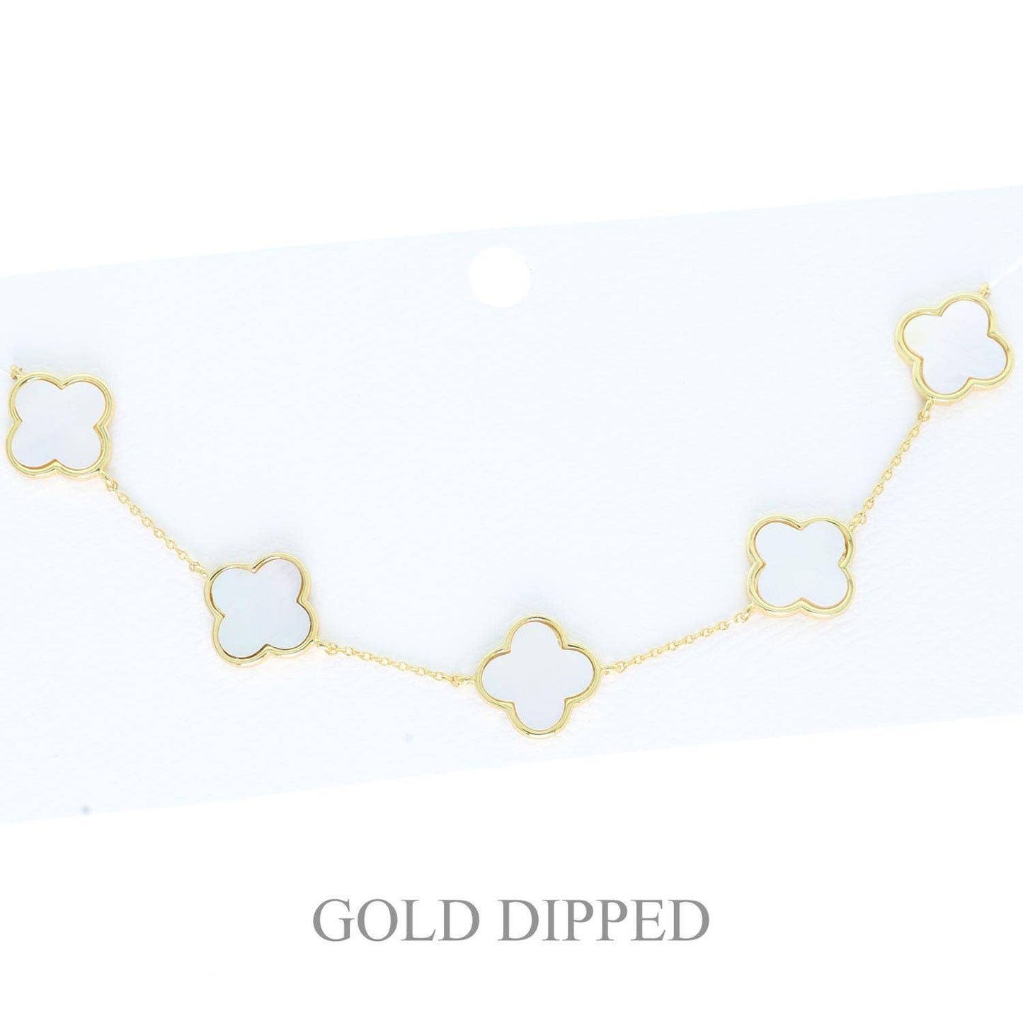 Multi Quatrefoil Charm Link Gold Plated Necklace