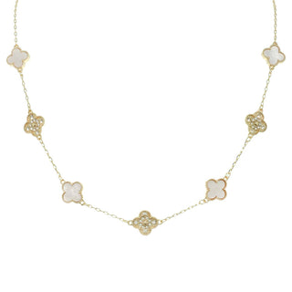 Quatrefoil Gemstone Pave Station Necklace