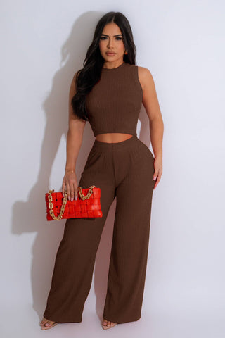 TEXTURED CROP TOP & PANTS SET