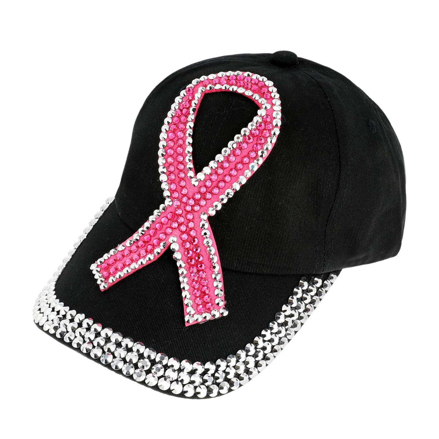 Rhinestone Pink Ribbon Denim Baseball Cap