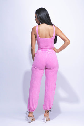 Washed jumpsuit with adjustable ankle