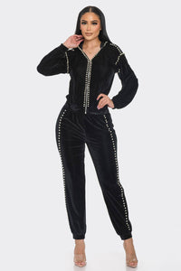 JOGGER WITH PEARLS SET: Black / S