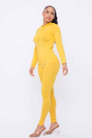 Plus Size Seamless Zip Up Hoodie And Leggings Set