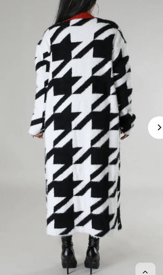 HOUDSTOOTH PATTERN LONG CARDIGAN