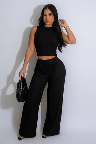 TEXTURED CROP TOP & PANTS SET