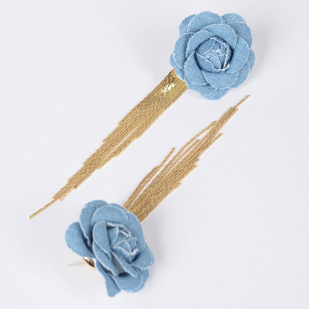 Denim Flower Metal Fringe Earring