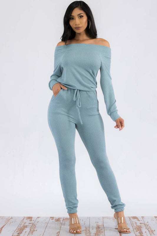 HH620R-SL-NEWRIB - Off Shoulder Jumpsuit