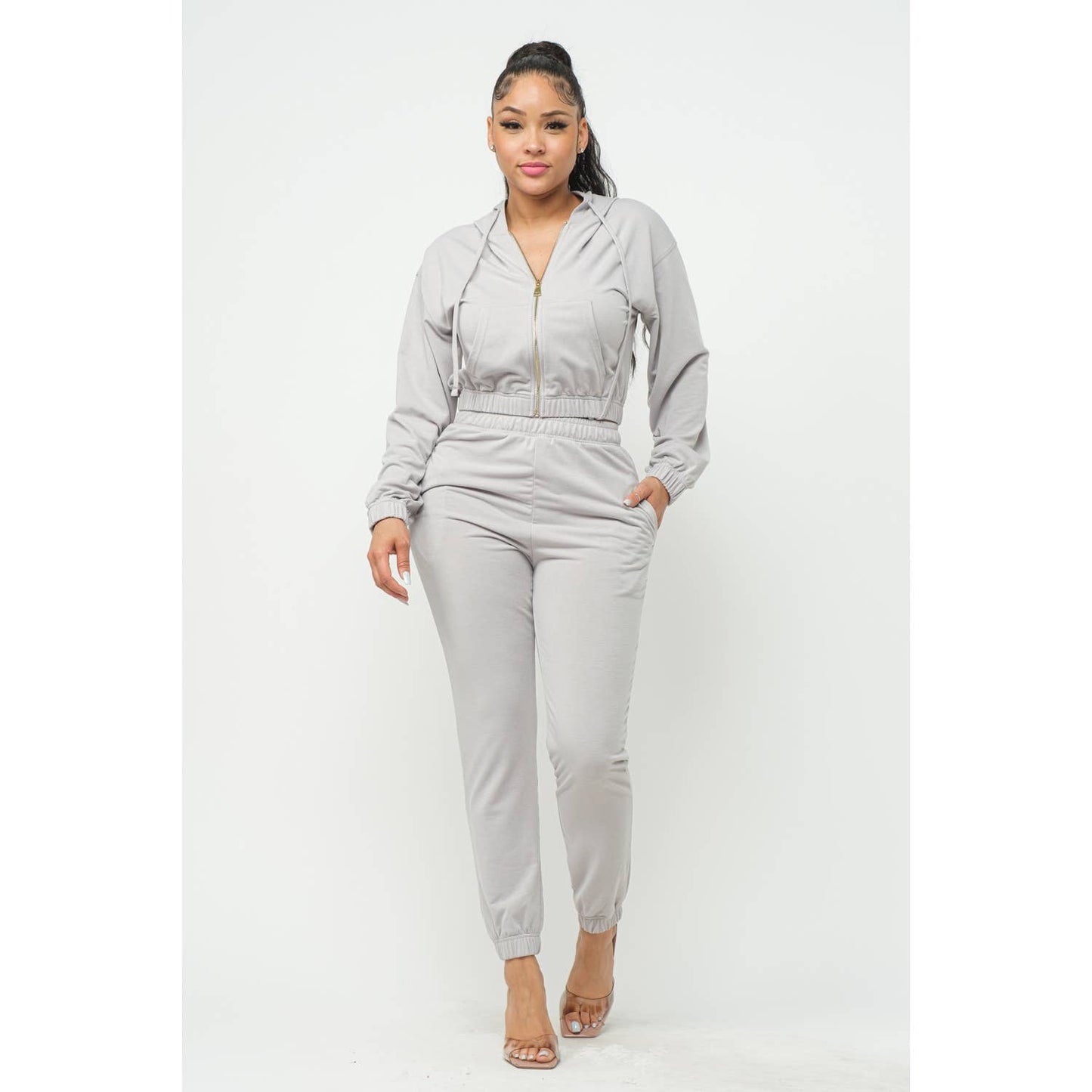 French Terry Drawstring Hoodie and Jogger Set