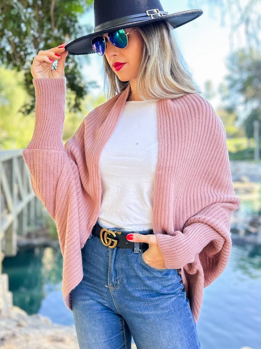 Dusty Pink Soft Rib Knitted Shrug Cardigan