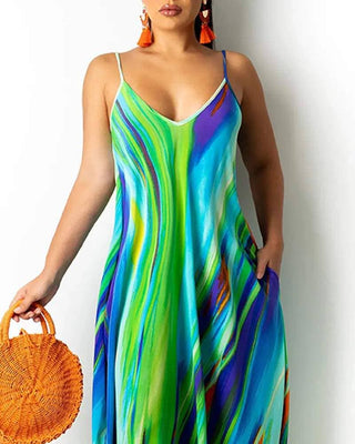 Tie dye print pocket design casual cami dress