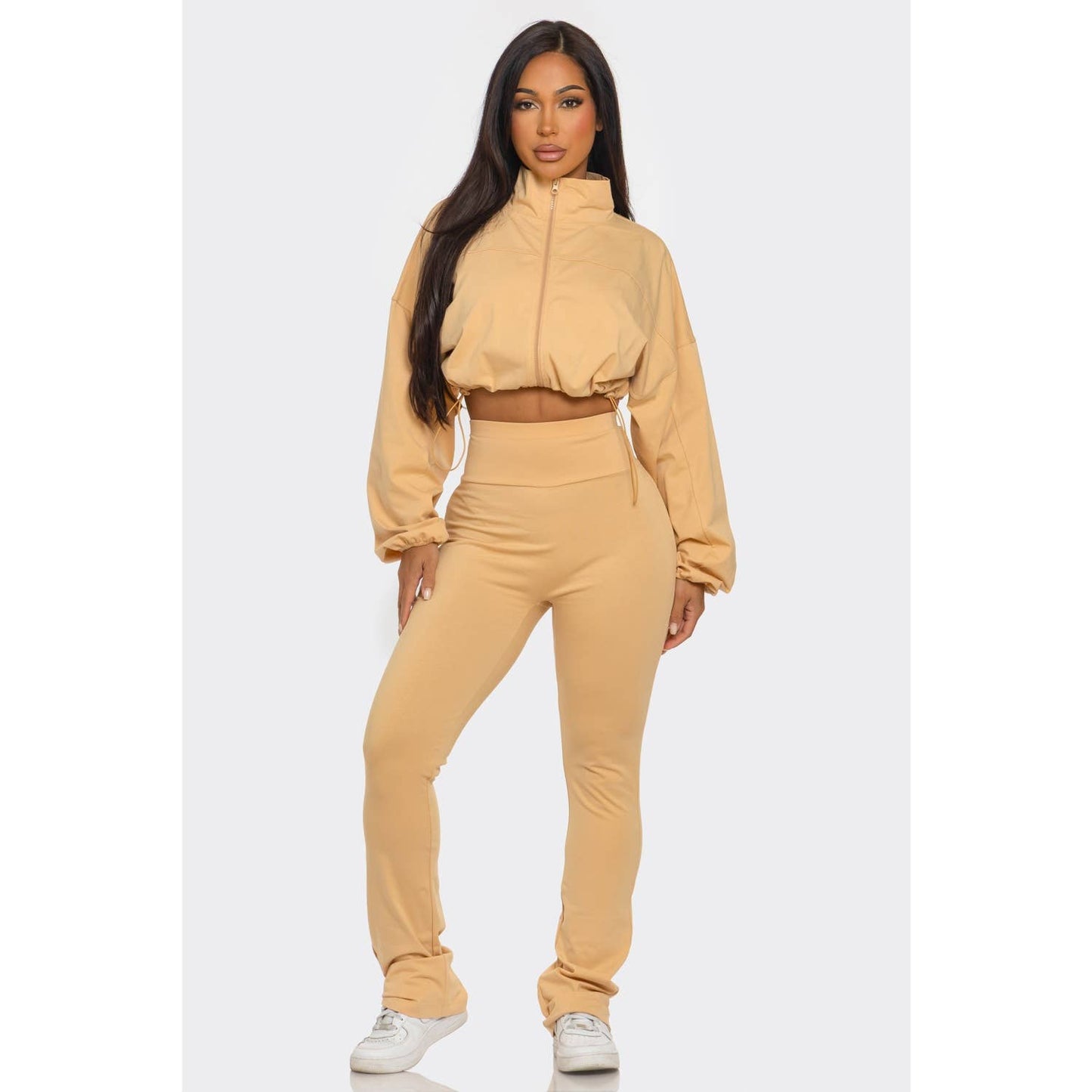 Cropped Zip Up and High Waist Jogger Set