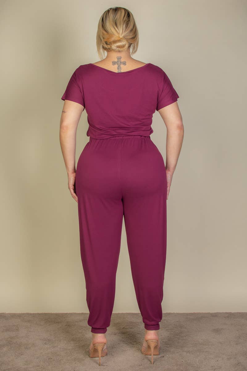 Plus Size Solid Drawstring Jumpsuit