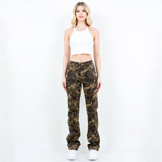 PLUS SIZE MULTI POCKETS STACKED CARGO PANTS