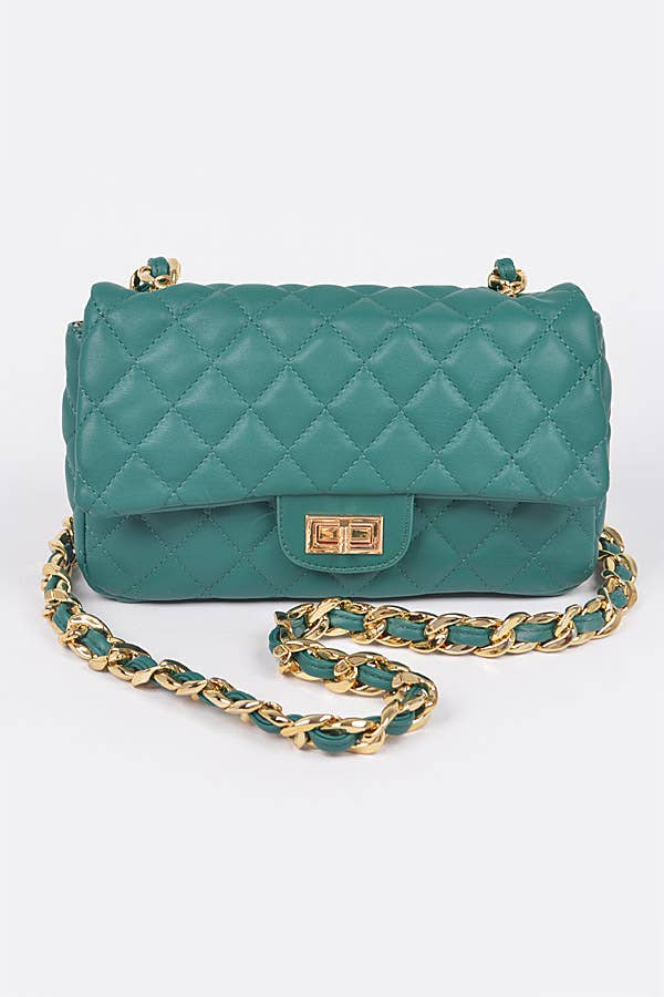 Quilted Faux Leather Shoulder Bag W/Oversized Chain