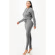 ZIP UP CABLE HOODIE SWEATER SET: HEATHER GREY / L