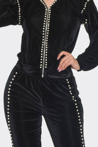 JOGGER WITH PEARLS SET: Black / S