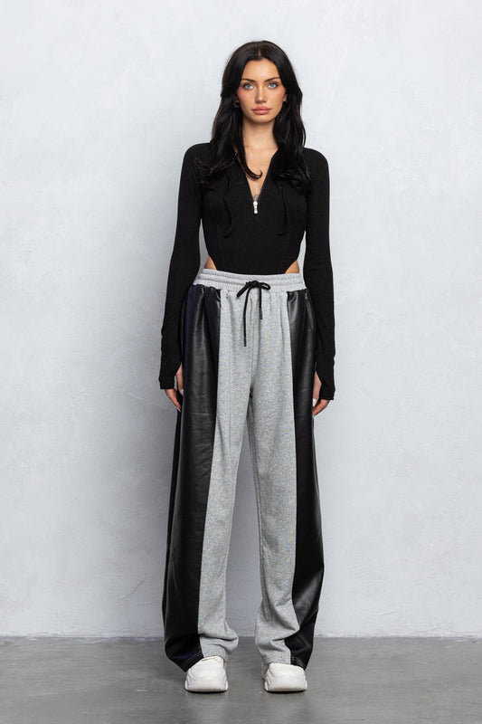 Half and half faux leather detail and sweatpants